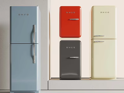 GMEG Retro Refrigerators In Blue Red Black And Cream Colors For Modern Kitchen Decor 3d model