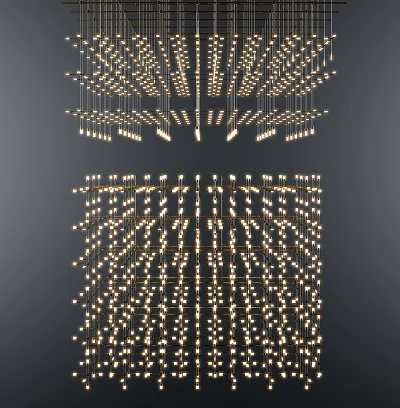 Modern Luxury Multi-layered Gold Chandelier Featuring Densely Arranged Bulbs 3d model