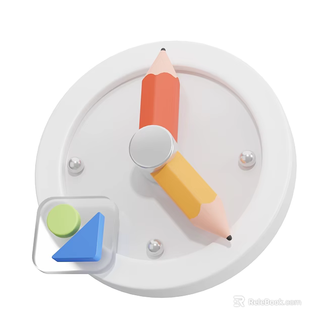Decorative Ornament Set With White Circular Base Orange Yellow Pencils Silver Dots And Shapes 3d model 