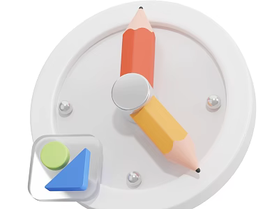 Decorative Ornament Set With White Circular Base Orange Yellow Pencils Silver Dots And Shapes 3d model