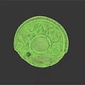Round Decorative Disc With Green Red Gemstone Inlay Copper Edge And Beige Center