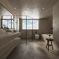 Modern Bathroom Interior Design With Large Window Natural Light Vanity Shower Area And Bathtub