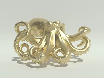 Golden Octopus Sculpture With Intricate Tentacles And Metallic Shiny Finish 3d model