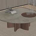 Round Marble Top Coffee Table With Wooden Geometric Legs And Books Sculpture Tray