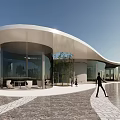 Modern Architectural Design With Curved Roof And Glass Facade In Open Plaza Space