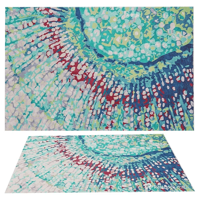 Colorful Abstract Pattern Square Rug With Green Blue Red Design For Living Room Decor 3d model 
