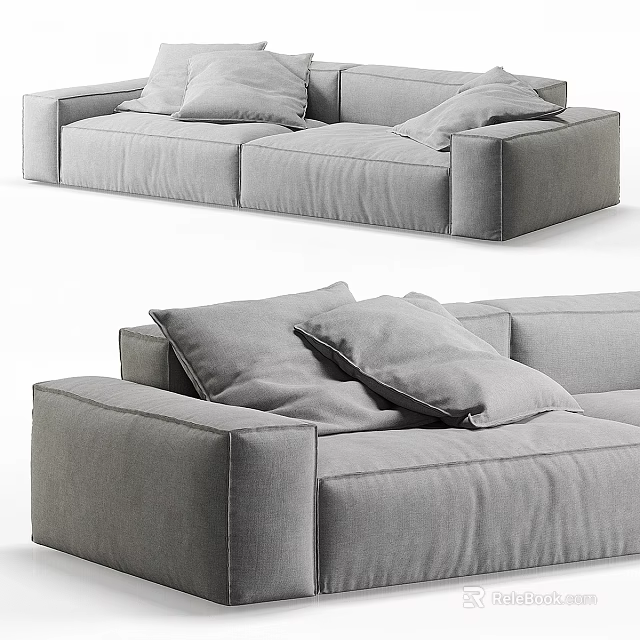 Modern Gray Two-Seater Sofa With Soft Fabric Cushions And Comfortable Design 3d model