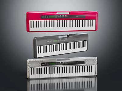 Sleek Modern Musical Instruments Keyboards in Red Gray Silver Stacked on Dark Background 3d model