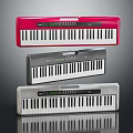 Sleek Modern Musical Instruments Keyboards in Red Gray Silver Stacked on Dark Background