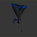 Fantasy Game Character With Blue Fox Ears Tail And Spear In Dark Outfit