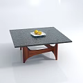 Modern Square Coffee Table with Wooden Legs Marble Top and Lemon Plate