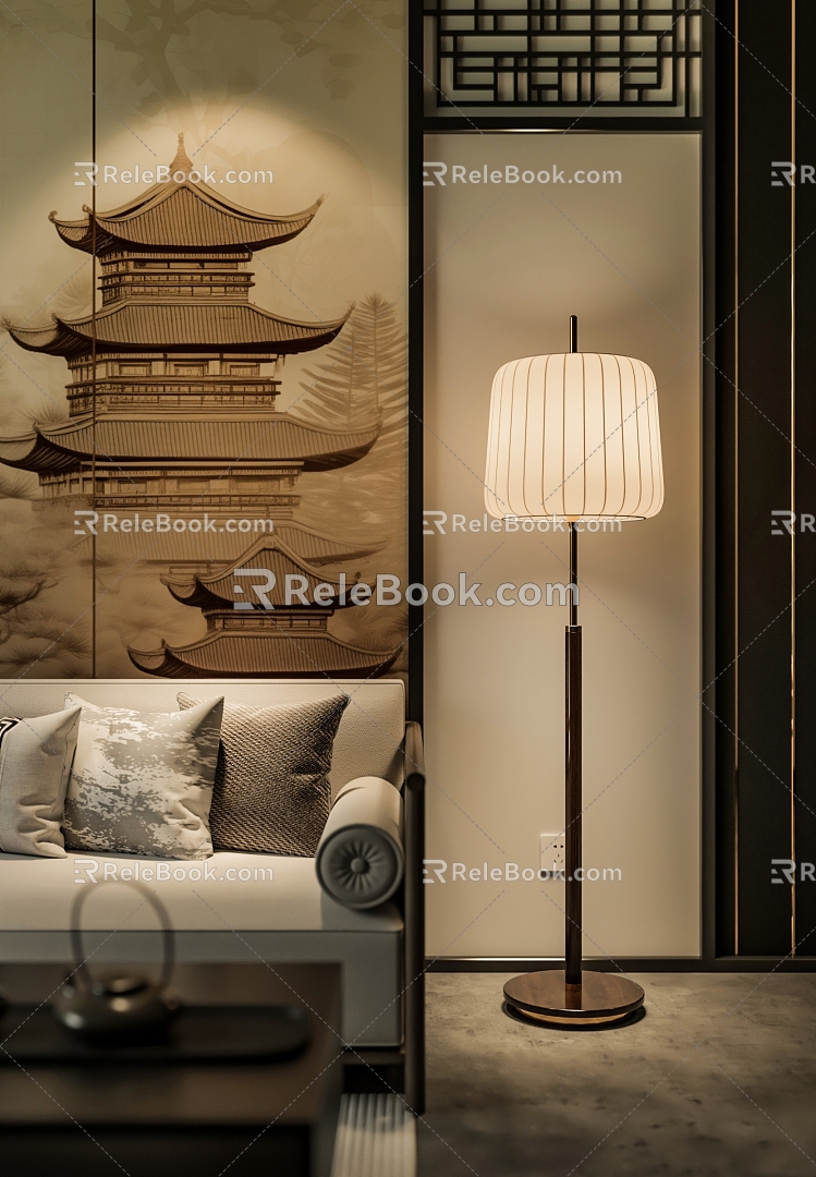 New Chinese Floor Lamp Lamps New Chinese Floor Lamp Sofa Coffee Table model