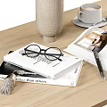 Elegant Decorative Ornament Combination on Wooden Table with Vase Coffee Cup Lamp Magazine and Watch