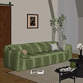 Green Velvet Sectional Sofa With Decorative Pillows Wooden Door And Potted Plant