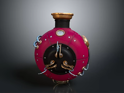 Vintage Red Wine Bottle with Gold Lid Black Middle Part and Metal Chain Decorations 3d model