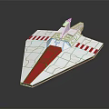 Modern White And Red Spaceship Model Featuring Angled Wings And Geometric Patterns 3d model