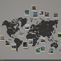 World Map Decorated With Pinned Travel Photos And Scenery