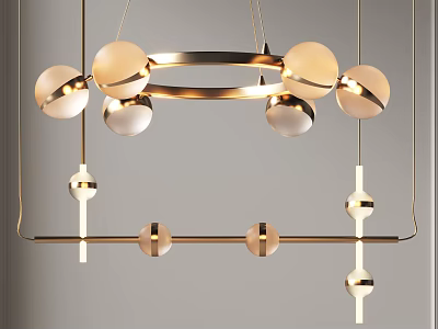Modern Minimalist Gold Chandelier With Spherical Pendant Lights And Metal Frame Design 3d model