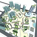Modern Office Building Complex With Tall Structures Greenery And Open Layout