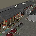 Traditional Chinese Commercial Street Featuring Stone Steps Umbrellas And Outdoor Greenery