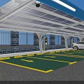 New Energy Solar Charging Parking Lot With Canopy And Parked Cars