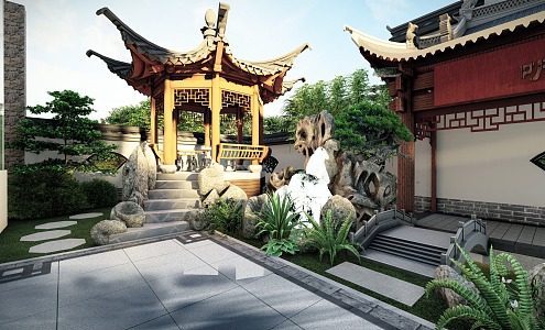 Chinese-style courtyard landscape 3d model