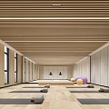 Spacious Yoga Studio With Wooden Ceiling Large Windows Yoga Mats And Balls For Fitness Practice
