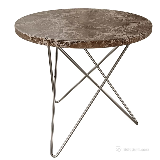 Modern Round Side Table With Marble Top And Metal Cross Legs 3d model 