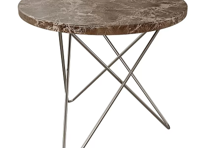 Modern Round Side Table With Marble Top And Metal Cross Legs 3d model