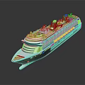 Luxury Cruise Ship With Multiple Decks Red Black Funnels And Yellow Lifeboats