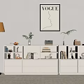 Modern Interior With White Storage Cabinet Vogue Poster Yellow Floor Lamp And Green Plants
