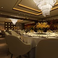 Elegant Private Dining Room Interior With Round Table White Tablecloth Tableware Yellow Flowers And Chandelier