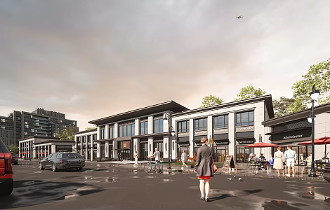 New Chinese-style Commercial Street Commercial Facade along the Street 3d model