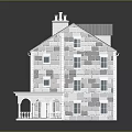 Two Story Detached Villa Featuring Gray Roof Skylights Stone Exterior And Porch Arched Doorways