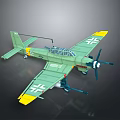 Detailed Green Model Airplane With Propeller And Yellow Wing Tips White Cross Symbols