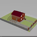 Red Roof House With White Fence Green Lawn And Red Pillars