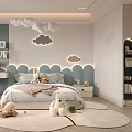 Cozy Modern Kids Room Interior With Cloud Decor Bed Stuffed Toys And Desk