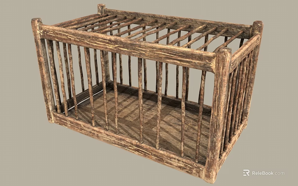 Wooden Handcrafted Decorative Ornament Set With Cage Design And Natural Stick Structure For Home 3d model 
