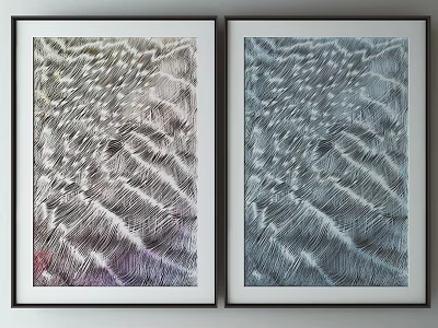 Two Framed Feather Texture Artworks With Purple Pink And Blue Hues For Home Decor 3d model