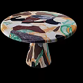 Round Dining Table With Colorful Fluid Art Tabletop And Swirl Pattern Base 3d model