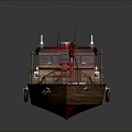 Wooden Water Boat Featuring Red Excavator Wooden Deck and Antennas Design