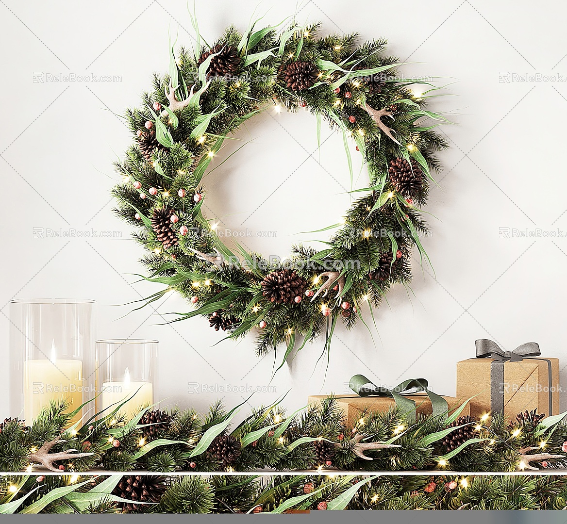 Modern Wreath Christmas Holiday Wall Decorative Circle Decorative Jewelry Wreath Combination Jewelry Combination Creative Circle Wreath Wall Decorative Pendant Gift Combination 3d model