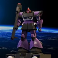 Purple Robot Character Holding Large Weapon Against Earth And Space Background