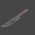 Rusty Kitchen Knife With Wooden Handle And Sharp Blade For Cutting Meat 3d model