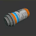 Household Product Plastic Bottle With White Cap Orange Blue Stripes And Label
