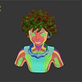 Vibrant Green Haired Cartoon Character Bust With Green Eyes And White Collar