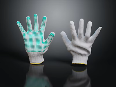 Green Palm And White Work Safety Gloves With Dotted Protective Design 3d model