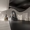 Modern Architectural Interior With Curved White Walls And Human Figure In Motion