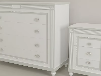White Console Cabinet and Side Cabinet with Drawers Decorative Trim and Cabinet Legs 3d model