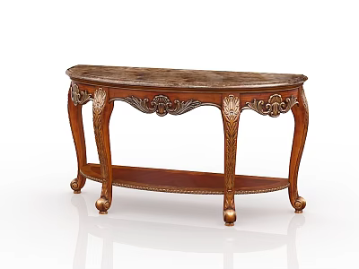 Elegant Classic Wooden Entryway Console Table With Carved Details Gold Accents And Marble Top 3d model